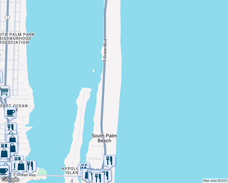 map of restaurants, bars, coffee shops, grocery stores, and more near 3456 South Ocean Boulevard in Palm Beach