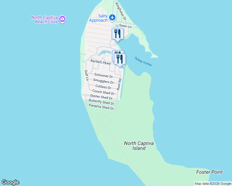 map of restaurants, bars, coffee shops, grocery stores, and more near 4430 Conch Shell Drive in Captiva