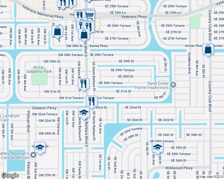 map of restaurants, bars, coffee shops, grocery stores, and more near 211 Southeast 31st Street in Cape Coral