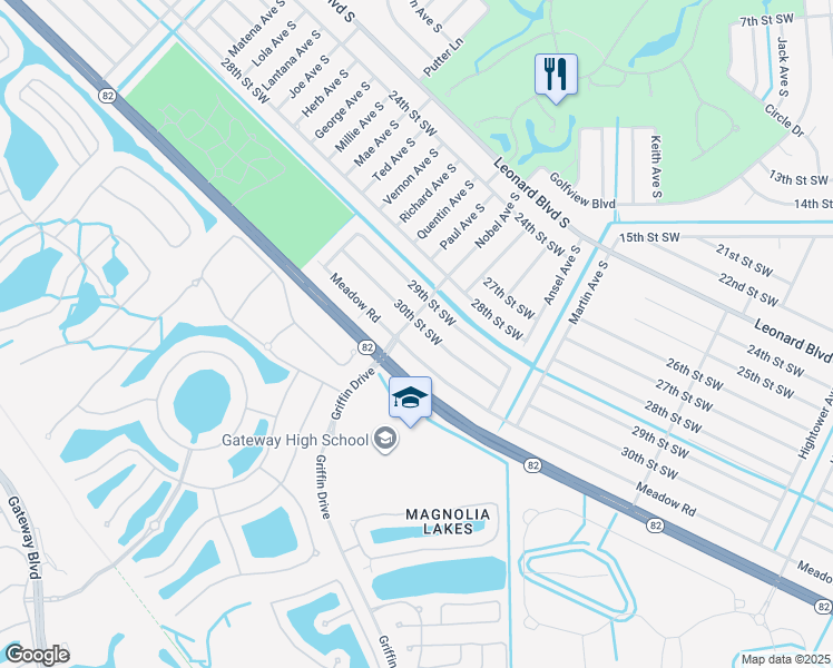 map of restaurants, bars, coffee shops, grocery stores, and more near 4845 30th Street Southwest in Lehigh Acres