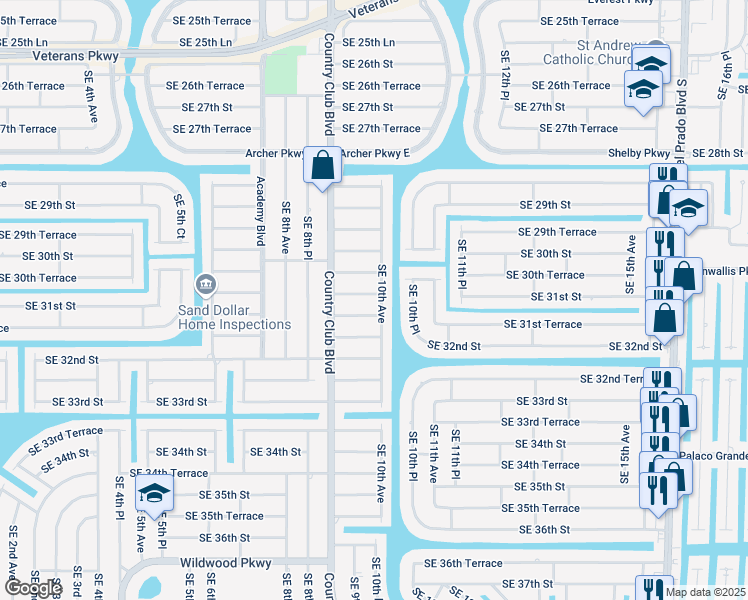 map of restaurants, bars, coffee shops, grocery stores, and more near 928 Southeast 31st Street in Cape Coral