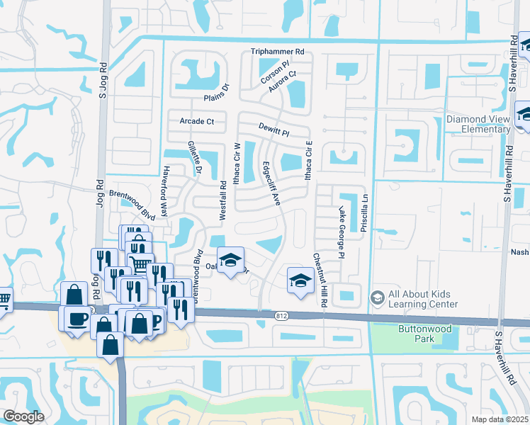 map of restaurants, bars, coffee shops, grocery stores, and more near 5842 Ithaca Circle West in Lake Worth