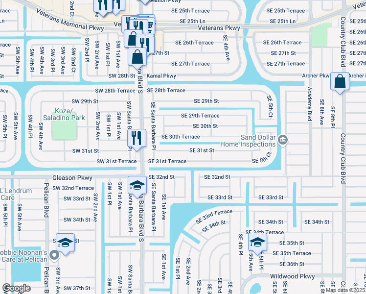 map of restaurants, bars, coffee shops, grocery stores, and more near 211 Southeast 31st Street in Cape Coral