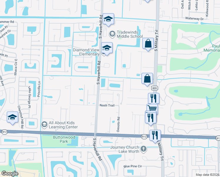 map of restaurants, bars, coffee shops, grocery stores, and more near 4407 Macarthur Palm Trail in Greenacres