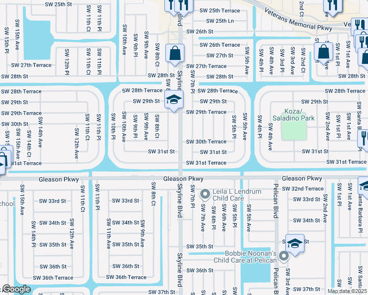 map of restaurants, bars, coffee shops, grocery stores, and more near 3024 Southwest 7th Place in Cape Coral