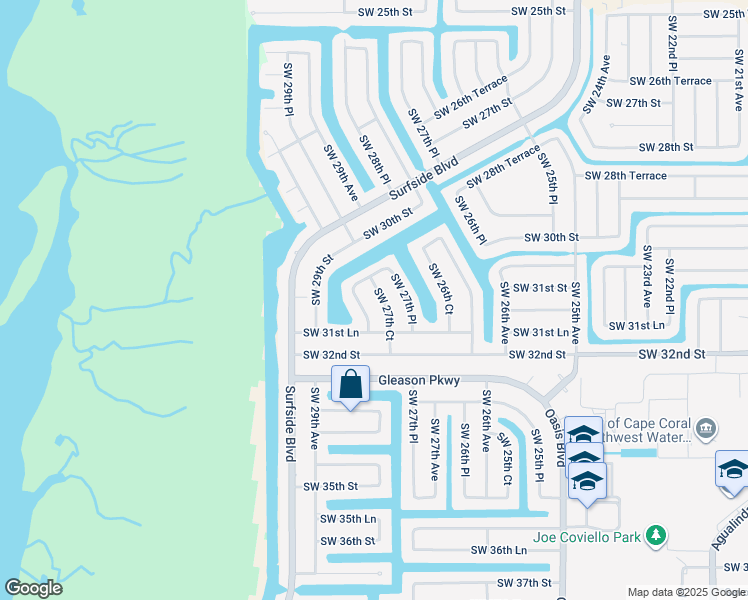 map of restaurants, bars, coffee shops, grocery stores, and more near 3032 Southwest 27th Court in Cape Coral