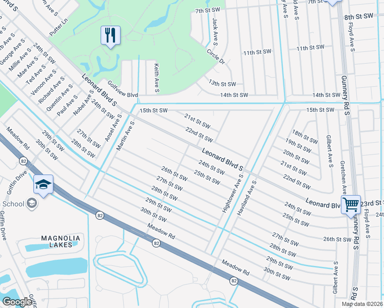 map of restaurants, bars, coffee shops, grocery stores, and more near 4656 24th Street Southwest in Lehigh Acres