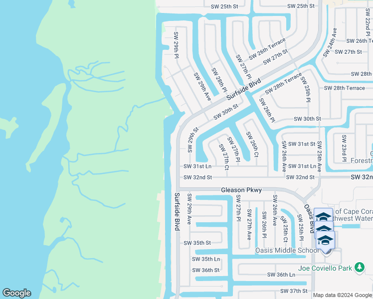 map of restaurants, bars, coffee shops, grocery stores, and more near 3114 Southwest 29th Avenue in Cape Coral