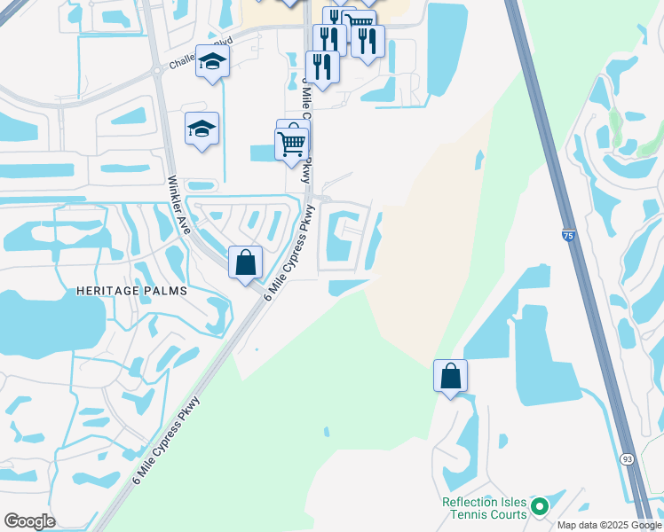 map of restaurants, bars, coffee shops, grocery stores, and more near 10109 Via Colomba Circle in Fort Myers