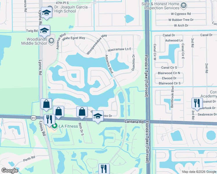 map of restaurants, bars, coffee shops, grocery stores, and more near 8409 Bonita Isle Drive in Lake Worth