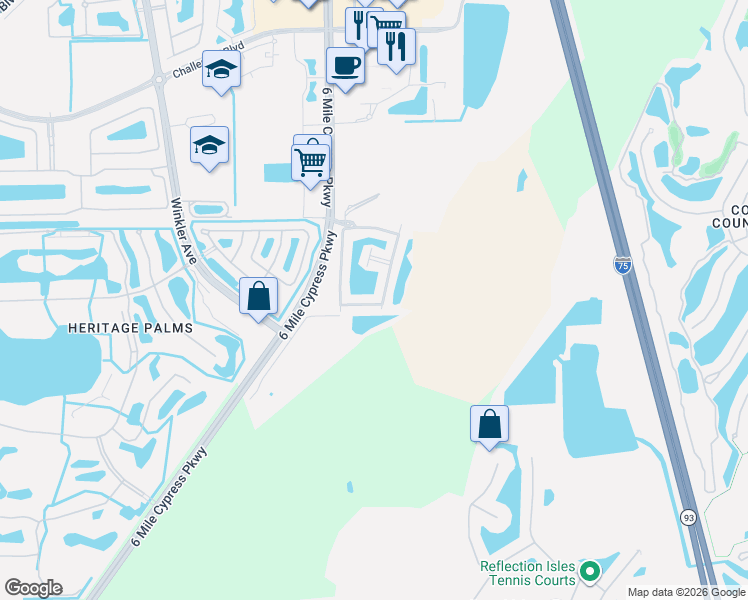 map of restaurants, bars, coffee shops, grocery stores, and more near 10166 Via Colomba Circle in Fort Myers