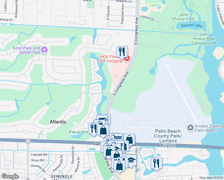 map of restaurants, bars, coffee shops, grocery stores, and more near 5511 South Congress Avenue in Atlantis