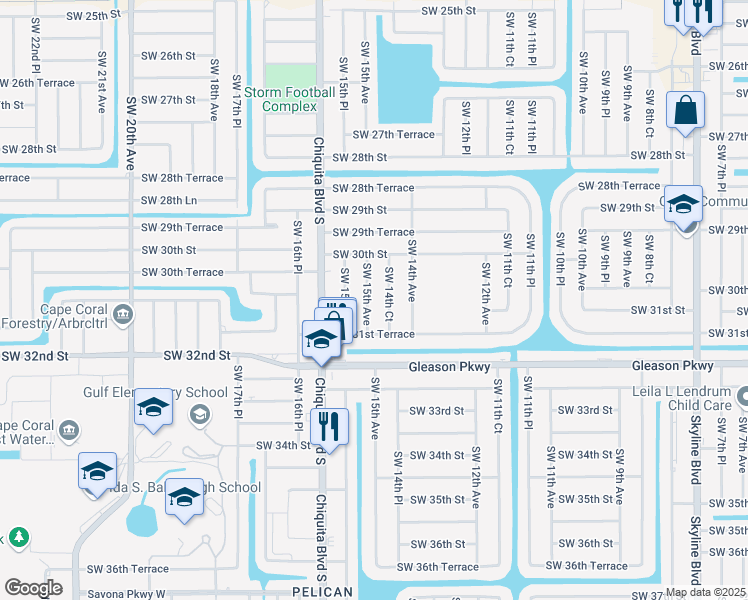 map of restaurants, bars, coffee shops, grocery stores, and more near 3031 Southwest 15th Avenue in Cape Coral