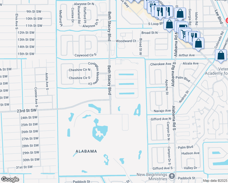 map of restaurants, bars, coffee shops, grocery stores, and more near 9369 Aegean Circle in Lehigh Acres