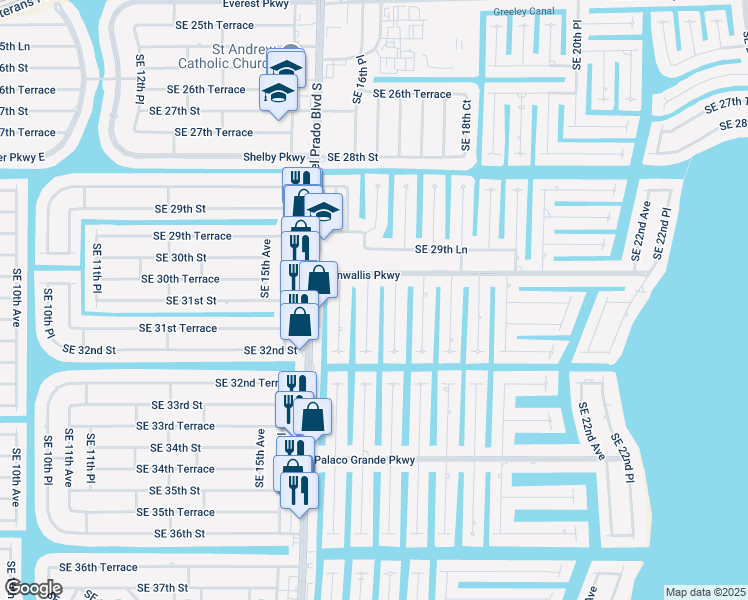 map of restaurants, bars, coffee shops, grocery stores, and more near 3013 SE 17th Ave in Cape Coral