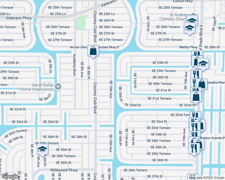 map of restaurants, bars, coffee shops, grocery stores, and more near 3101 Southeast 10th Avenue in Cape Coral