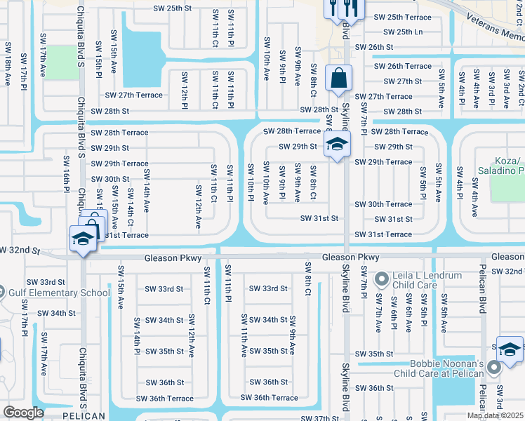 map of restaurants, bars, coffee shops, grocery stores, and more near 3026 Southwest 10th Avenue in Cape Coral