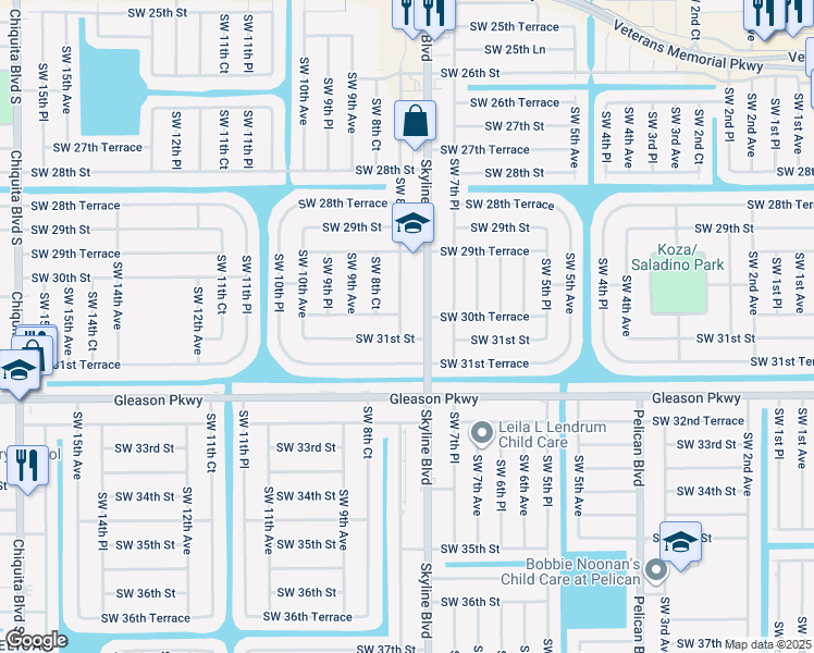map of restaurants, bars, coffee shops, grocery stores, and more near 3025 Southwest 8th Place in Cape Coral
