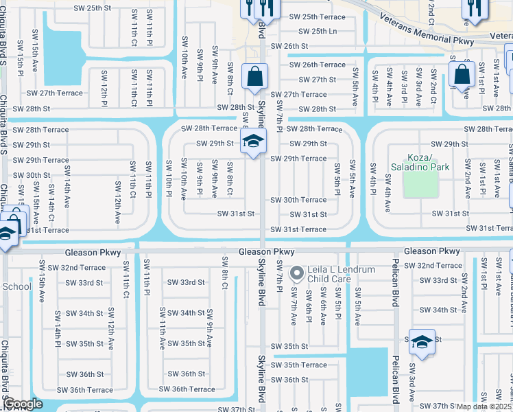 map of restaurants, bars, coffee shops, grocery stores, and more near 3025 Southwest 8th Place in Cape Coral