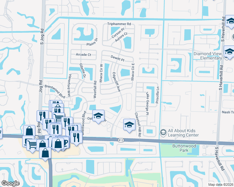 map of restaurants, bars, coffee shops, grocery stores, and more near 5842 Ithaca Circle West in Lake Worth