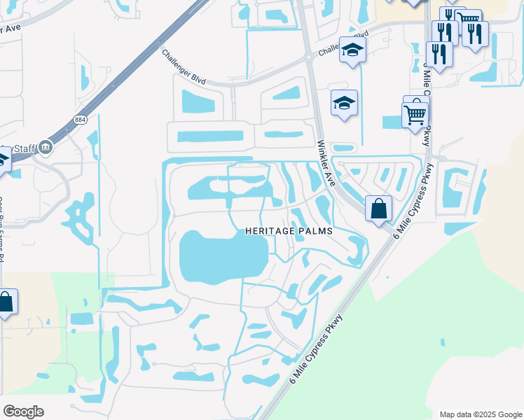 map of restaurants, bars, coffee shops, grocery stores, and more near Queen Palm Lane in Fort Myers