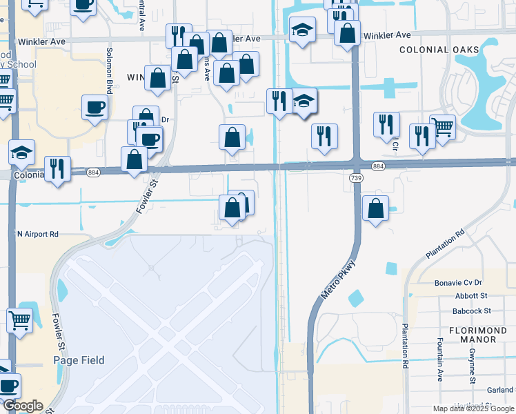 map of restaurants, bars, coffee shops, grocery stores, and more near 2775 North Airport Road in Fort Myers