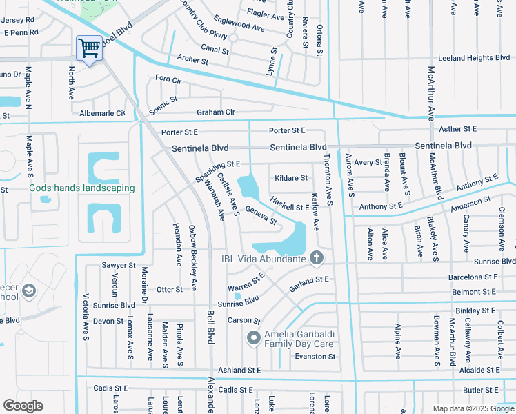 map of restaurants, bars, coffee shops, grocery stores, and more near 835 Geneva Street in Lehigh Acres