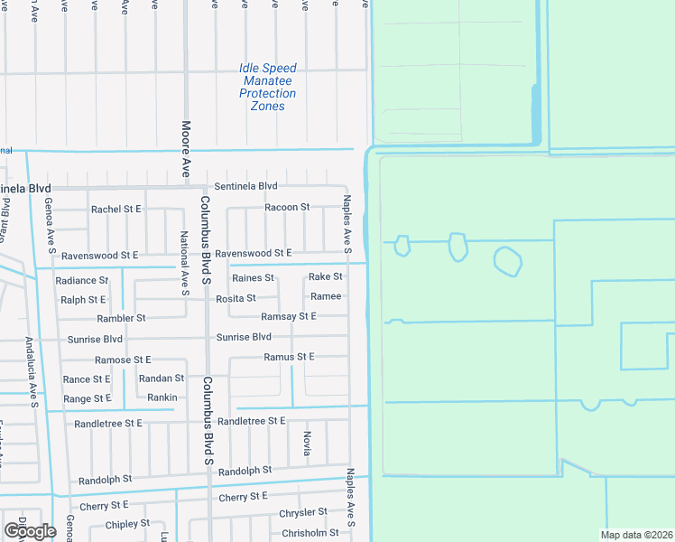 map of restaurants, bars, coffee shops, grocery stores, and more near 1245 Rake Street in Lehigh Acres