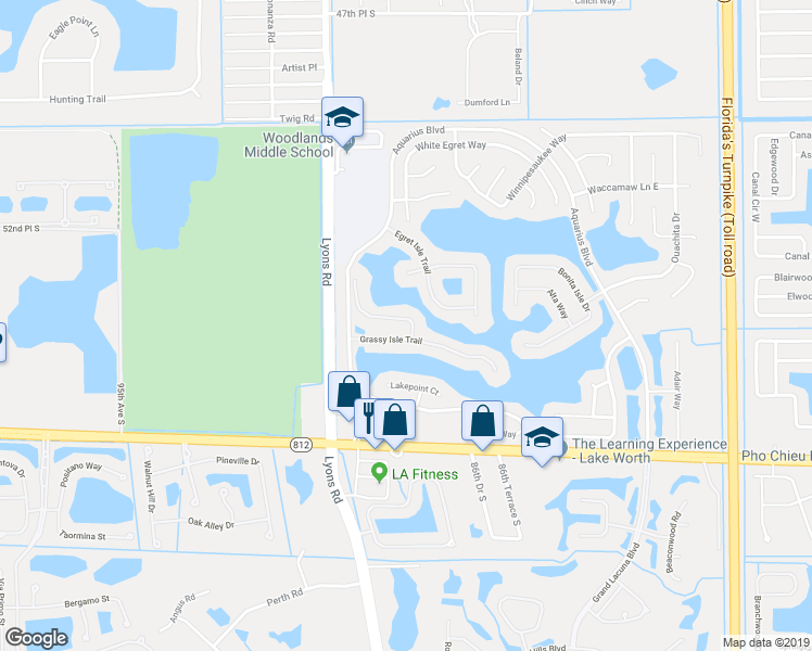 map of restaurants, bars, coffee shops, grocery stores, and more near 5489 White Sands Cove in Lake Worth