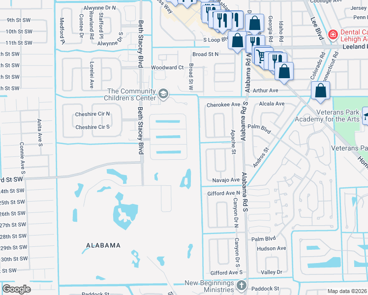 map of restaurants, bars, coffee shops, grocery stores, and more near 9226 Aegean Circle in Lehigh Acres