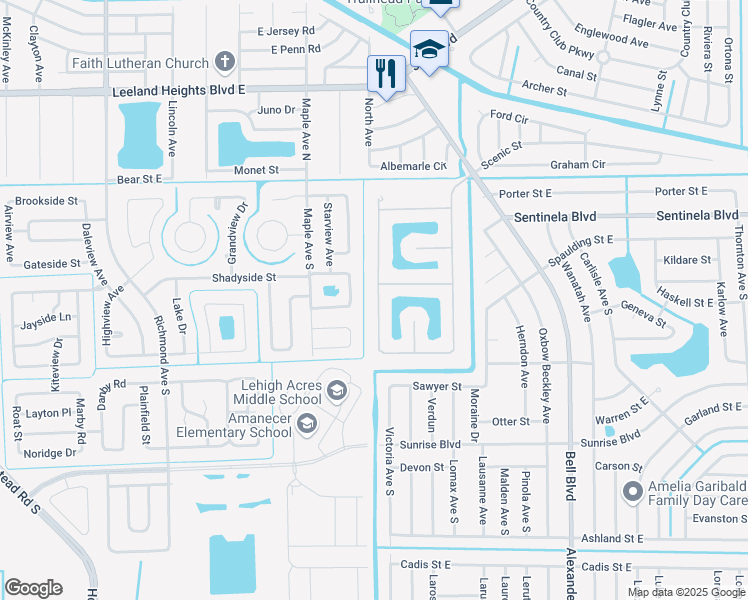 map of restaurants, bars, coffee shops, grocery stores, and more near 391 Shadow Lakes Drive in Lehigh Acres