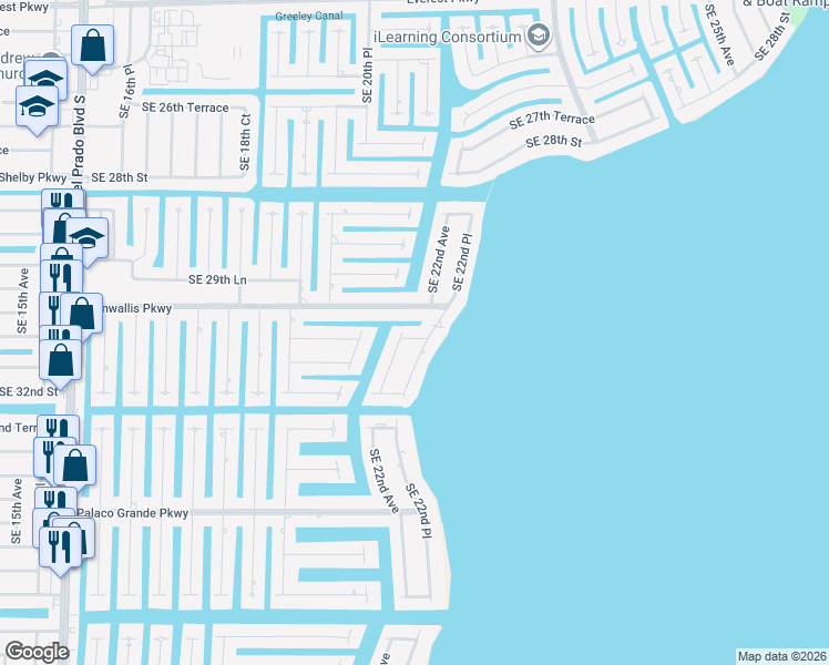 map of restaurants, bars, coffee shops, grocery stores, and more near 2219 Southeast 31st Street in Cape Coral