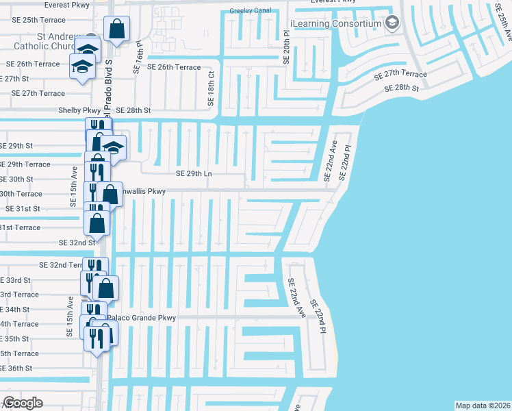 map of restaurants, bars, coffee shops, grocery stores, and more near 1931 Southeast 31st Street in Cape Coral