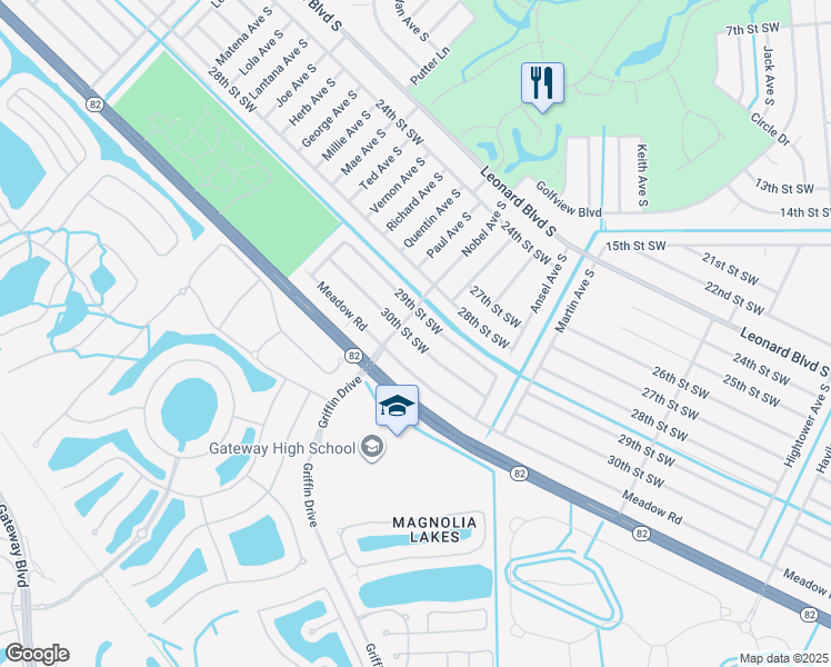 map of restaurants, bars, coffee shops, grocery stores, and more near 4845 30th Street Southwest in Lehigh Acres