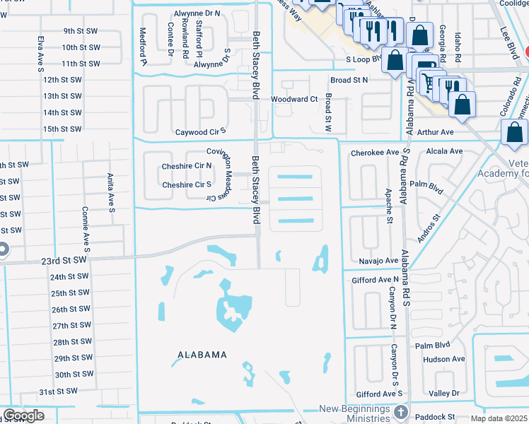 map of restaurants, bars, coffee shops, grocery stores, and more near 9369 Aegean Circle in Lehigh Acres