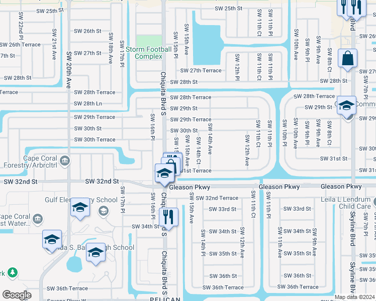 map of restaurants, bars, coffee shops, grocery stores, and more near 3031 Southwest 15th Avenue in Cape Coral