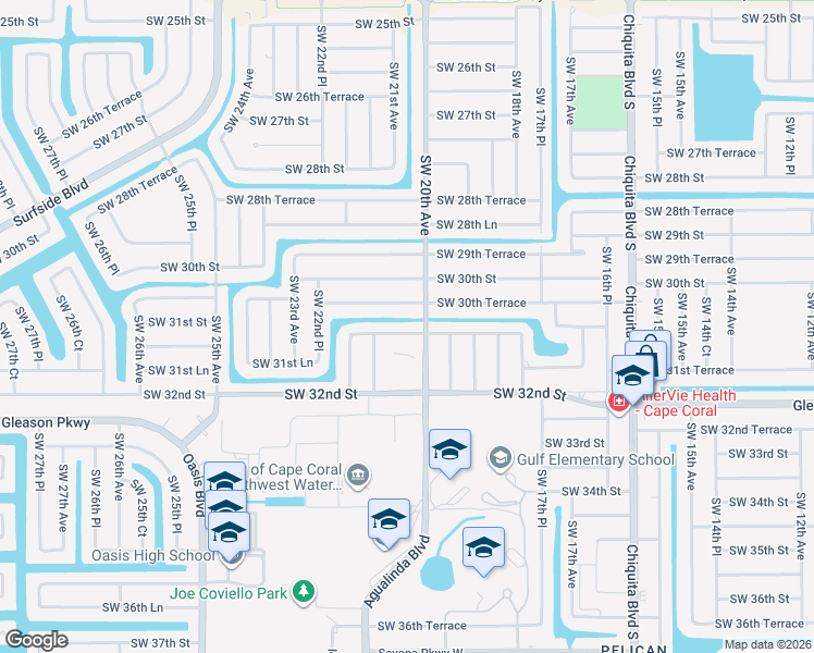 map of restaurants, bars, coffee shops, grocery stores, and more near 2007 Southwest 31st Terrace in Cape Coral
