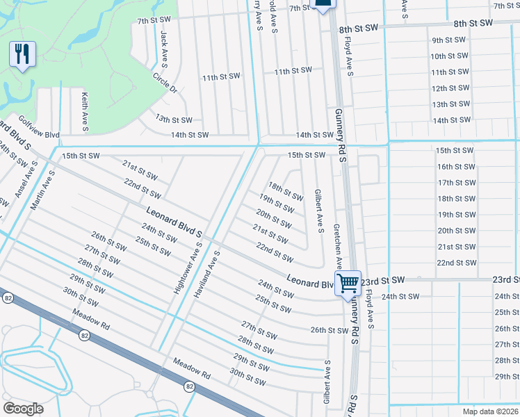 map of restaurants, bars, coffee shops, grocery stores, and more near 4543 20th Street Southwest in Lehigh Acres
