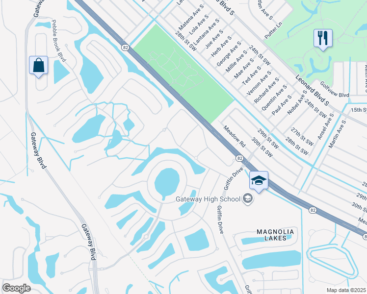 map of restaurants, bars, coffee shops, grocery stores, and more near 12940 Broomfield Lane in Fort Myers