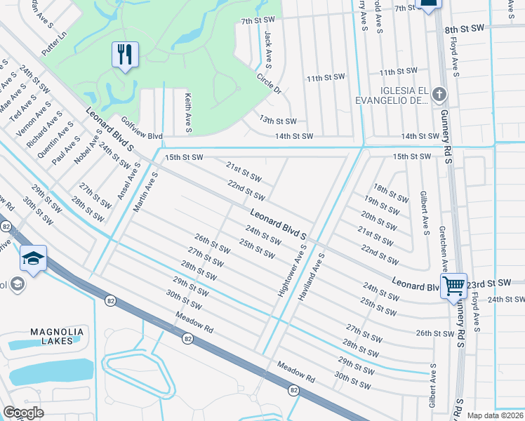 map of restaurants, bars, coffee shops, grocery stores, and more near 4643 Leonard Boulevard South in Lehigh Acres