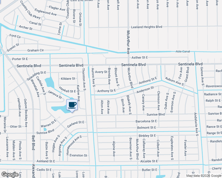 map of restaurants, bars, coffee shops, grocery stores, and more near 924 Anthony Street East in Lehigh Acres