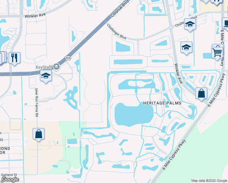 map of restaurants, bars, coffee shops, grocery stores, and more near 10295 Bismark Palm Way in Fort Myers