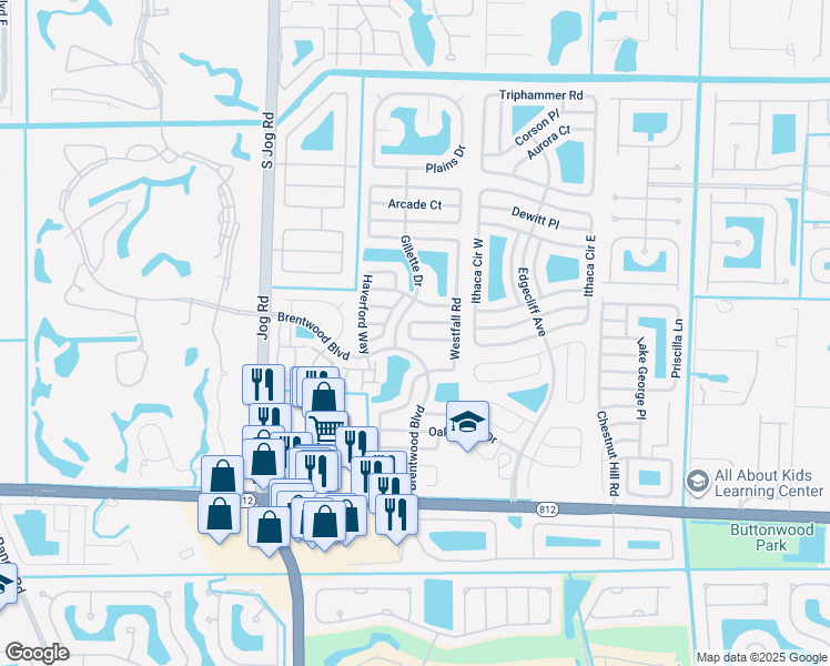 map of restaurants, bars, coffee shops, grocery stores, and more near 6117 Blue Grass Circle in Lake Worth