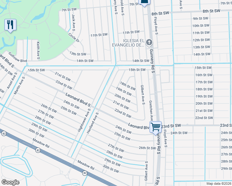 map of restaurants, bars, coffee shops, grocery stores, and more near 4543 20th Street Southwest in Lehigh Acres