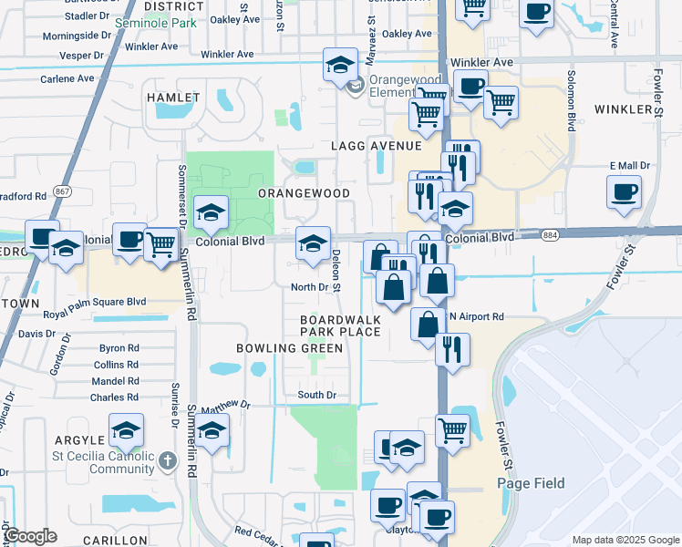 map of restaurants, bars, coffee shops, grocery stores, and more near 4568 Tilton Court in Fort Myers