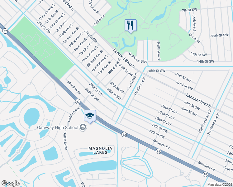 map of restaurants, bars, coffee shops, grocery stores, and more near 4813 28th Street Southwest in Lehigh Acres