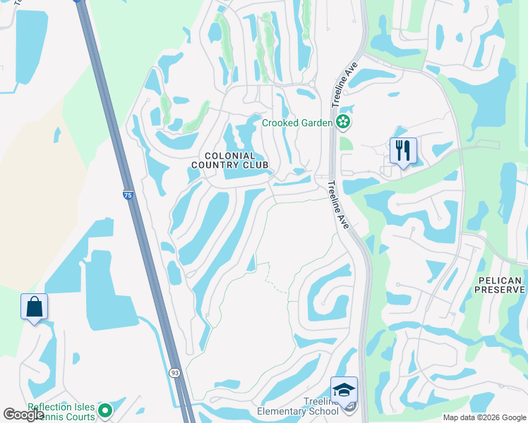 map of restaurants, bars, coffee shops, grocery stores, and more near 9576 Hemingway Lane in Fort Myers