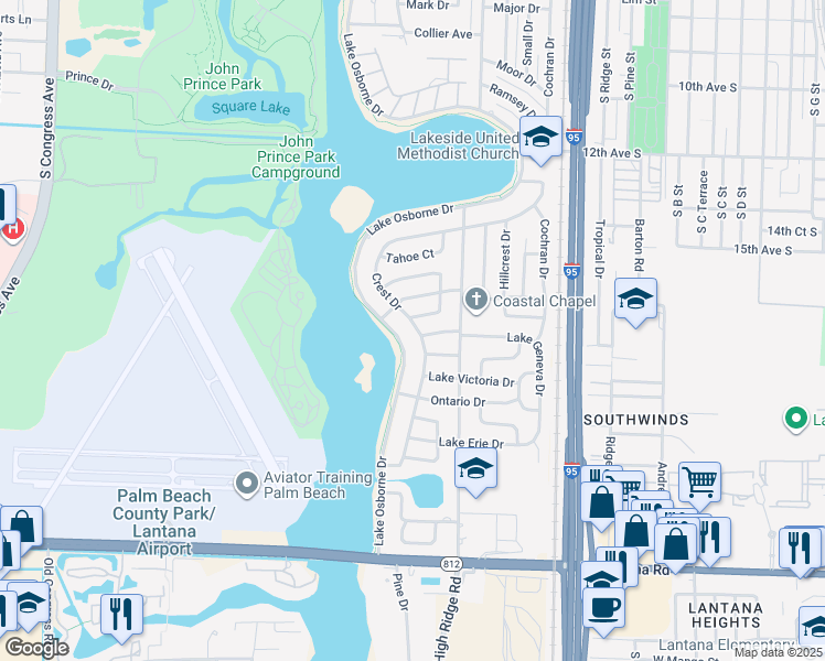 map of restaurants, bars, coffee shops, grocery stores, and more near 1509 Crest Drive in Lake Worth