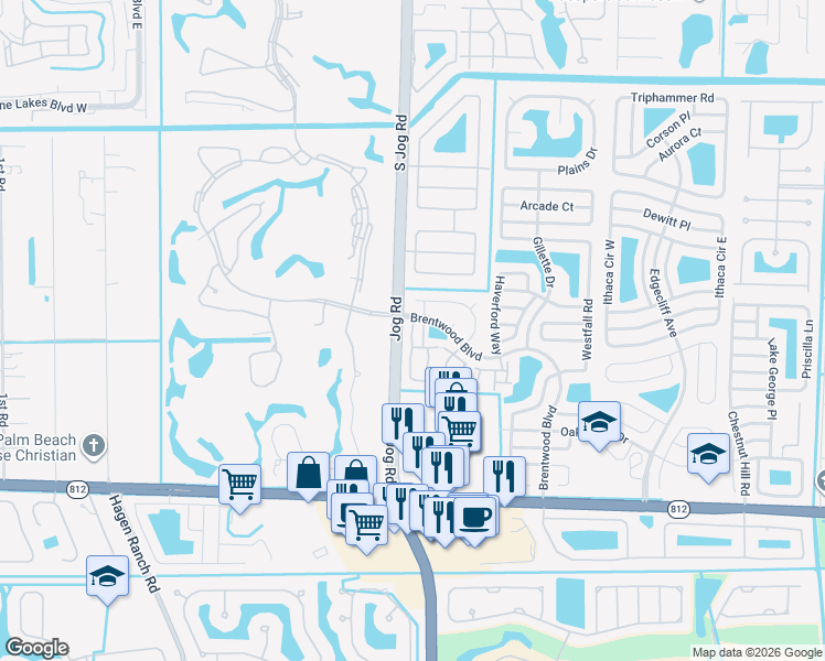 map of restaurants, bars, coffee shops, grocery stores, and more near 5628 Kimberton Way in Lake Worth