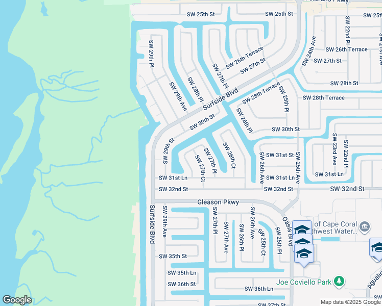 map of restaurants, bars, coffee shops, grocery stores, and more near 3032 Southwest 27th Court in Cape Coral